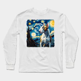 Starry Bull Terrier Dog Portrait - Pet Portrait Long Sleeve T-Shirt